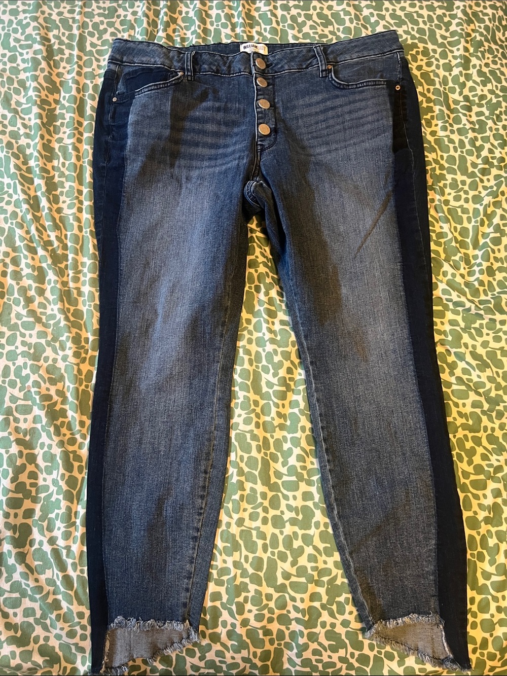 William Rast Dark and Mid Blue Skinny Jeans with Button Fly